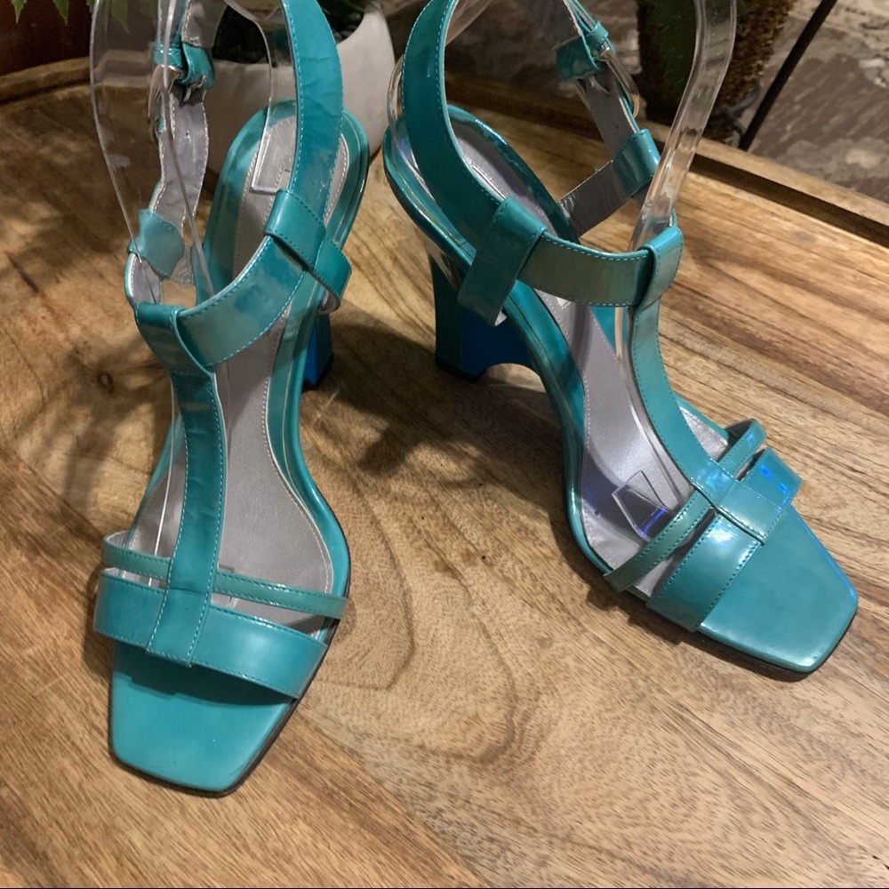 Turquoise Strappy Block Heel Sandals - Women - Picture 6 of 9